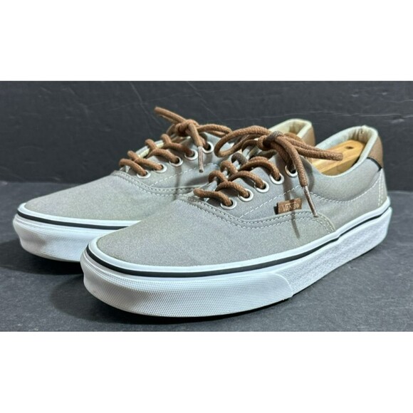VANS Shoes - Vans Era Canvas and Leather Gray & Brown Skate Shoe Women's Size 8